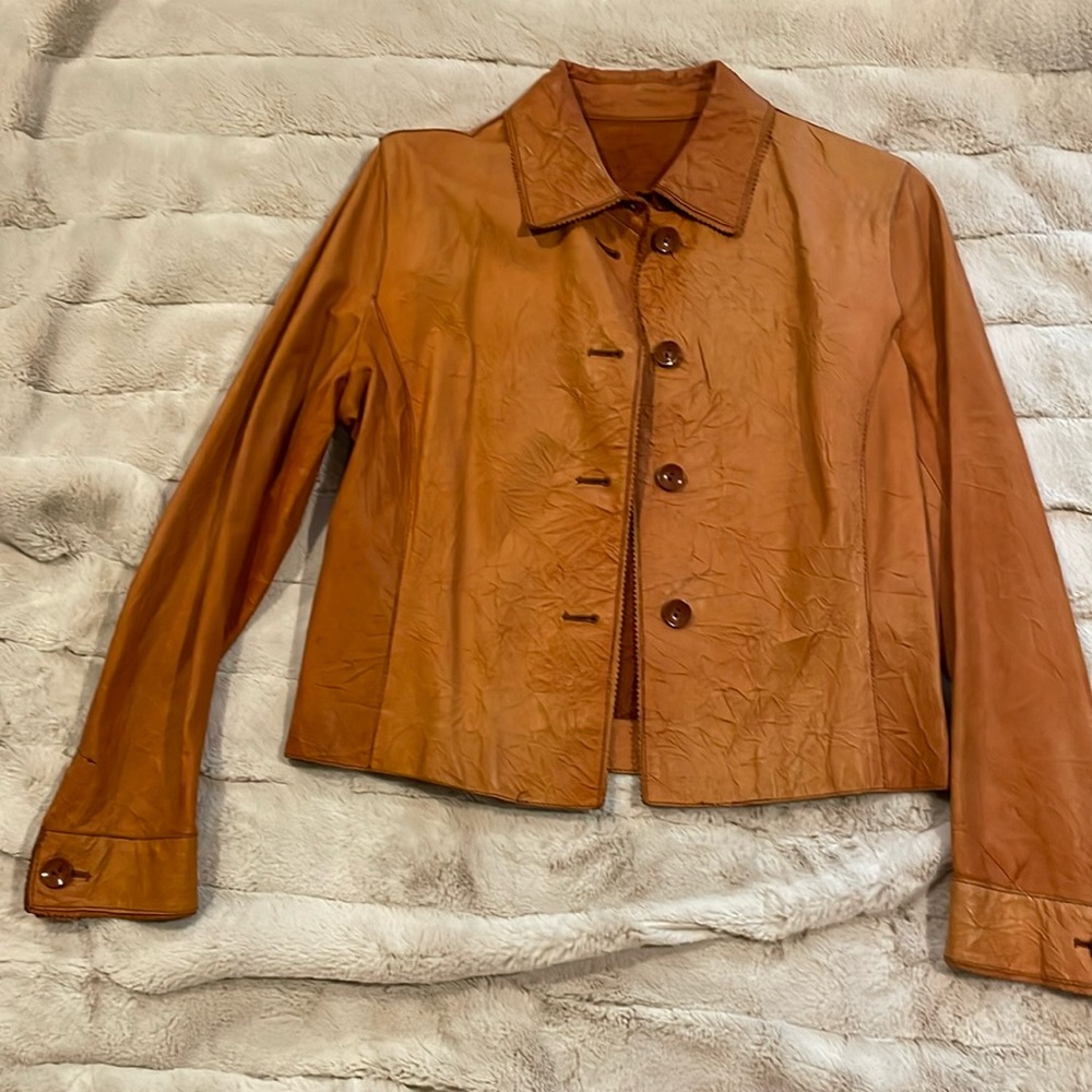 Size 8, Orange Italian Leather Jacket
